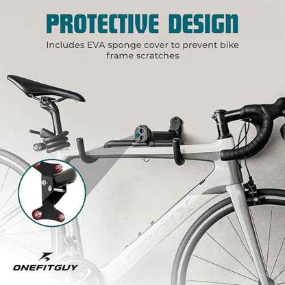 Foldable Bike Wall Mount 1-Pack, Space Saving Horizontal Bike Rack with Adjustable Hanger and EVA Covers, Includes Screws for Garage, Indoor, or Shed