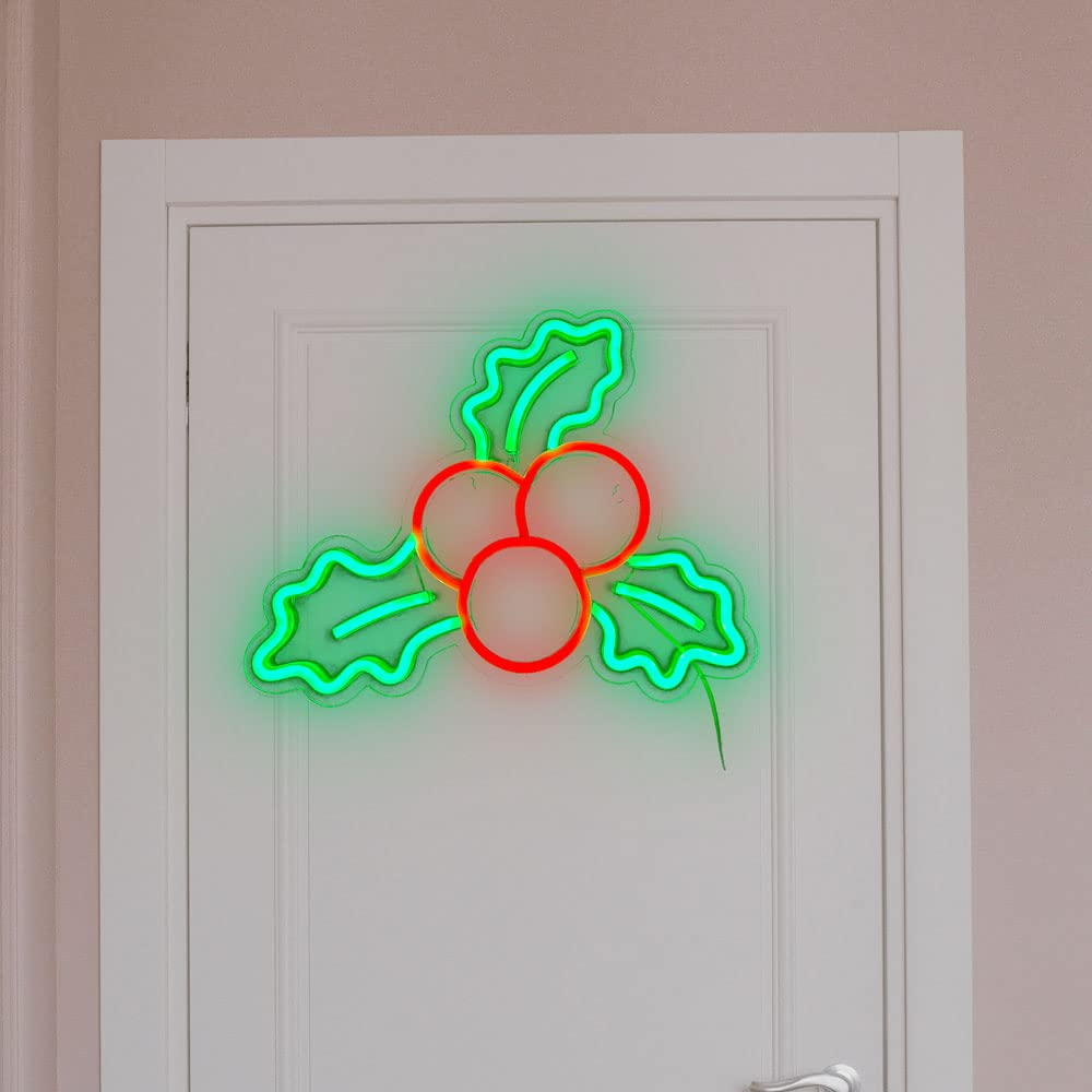 Christmas Neon Signs for Wall Decor USB Operated Neon Art Decorative Lights for Home Office Bar Pub Club Party Supplies Gift Idea (Holly)