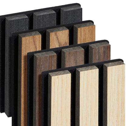 Samples 4-Pack 6" x 4.7" Wood Slat Acoustic Panels - Include Black, Walnut, Oak, Teak