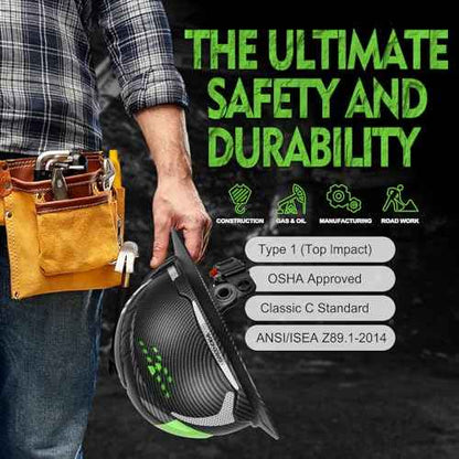 GREEN DEVIL Matrix Full Brim Hard Hat with Headlight Vented Construction Safety Helmet OSHA Approved Cascos De Construccion Work Hardhat for Men&Women