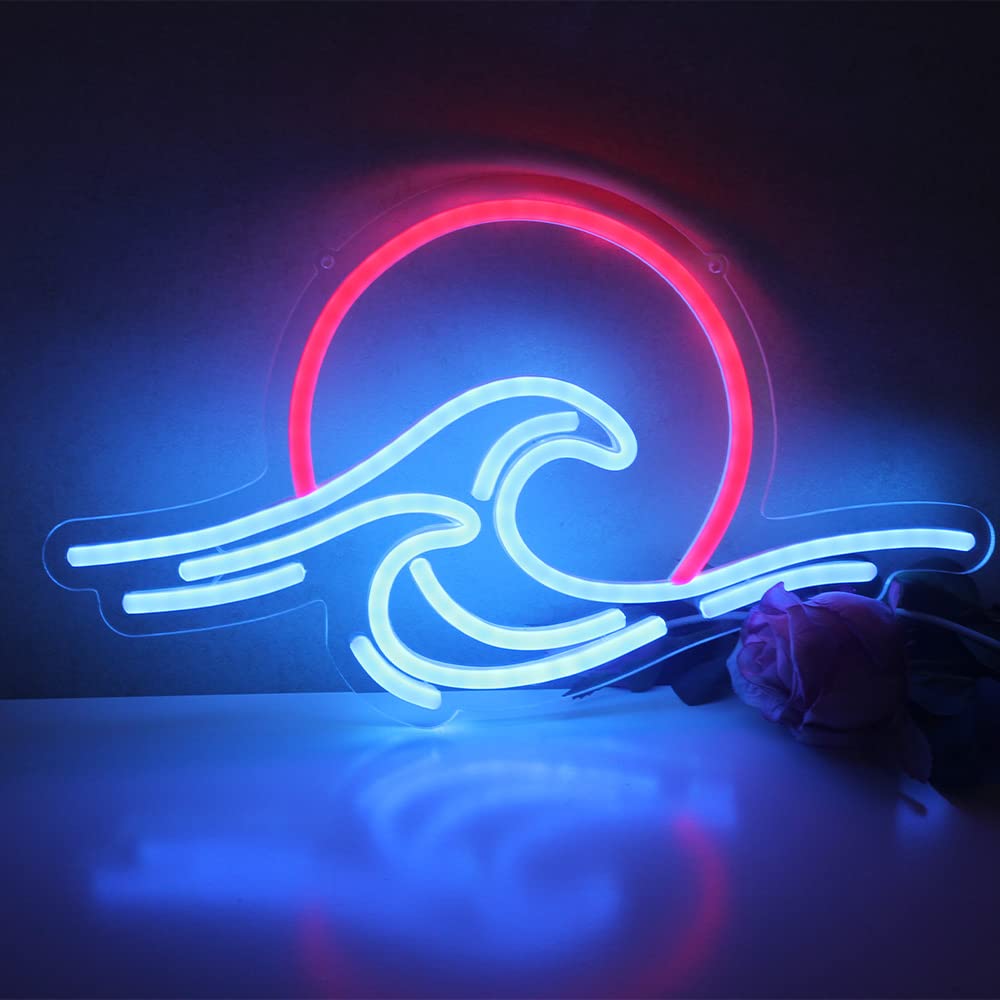 DAKABUKA Sunset Sunrise LED Neon Sign Wave Neon Sign For Wall Decor Surf Ocean Neon Signs Bedroom Decor For Living Room Office Bar Christmas Birthday Party With Dimmable Switch(15x8.7)