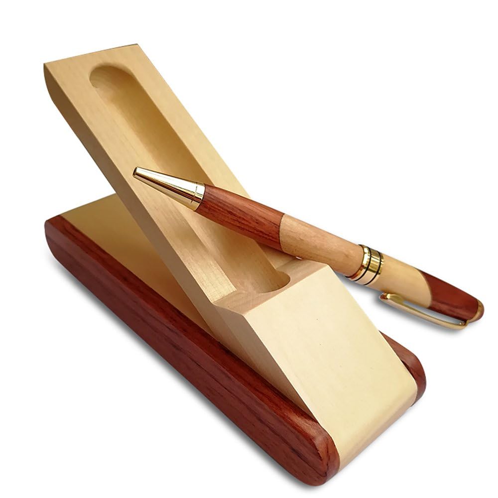 Renawe Luxury Wooden Ballpoint Pen Gift Set with Business Pen Case Display, Nice Writing Pen with Box and Gel Ink Refills Fancy Business Wood Pens Stand for Men Women Designer Cool Executive Pen