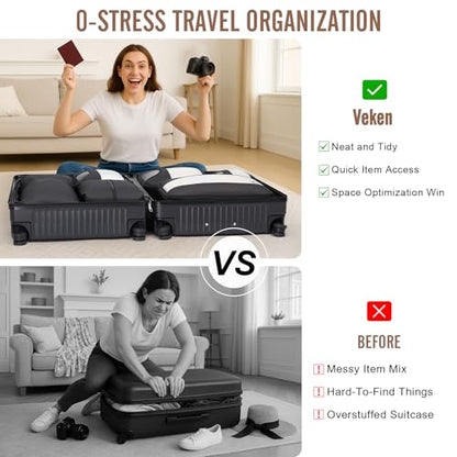 Veken 8 Set Packing Cubes for Travel Essentials, Suitcase Organizer Bags in 4 Sizes, Carry-On Luggage Accessories with Large Laundry & Hanging Toiletry Bag, Must-Have for Airplane, Road Trip & Camping