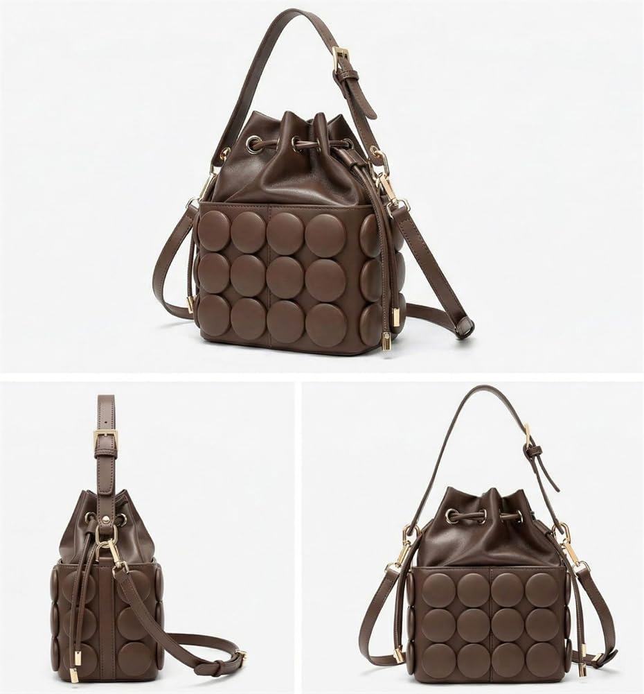 Women PU Leather Bucket Bags Vintage Hobo Shoulder Crossbody Handbag Chic Ladies Small Tote Purse Bag Work Travel