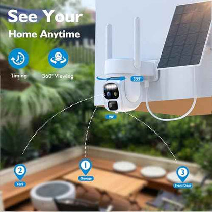 Hawkray Pannel Solar Wireless Outdoor Battery Security Camera£¬ Dual-Lens, 10xZoom, 2K Resolution 3MP 360¡ÆPan/Tilt£¬2.4&5G WiFi Powered Camera