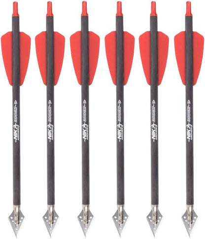 NIKA Archery 7.5" Carbon Crossbow Bolts - 2" Red Vanes & 100 Grain Tips | 6 or 12 Pack for Hunting