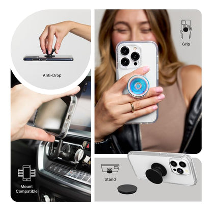 PopSockets Phone Grip for MagSafe with Kickstand, Magnetic Stand, Swappable Top, Secure Hold for iPhone MagSafe Cases, Phone & Tablet Grip - Clear