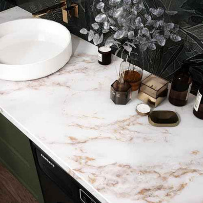 Wallercity White/Gold Marble Contact Paper for Countertops Matte Peel and Stick Granite Wallpaper for Cabinets Drawers Vinyl Self Adhesive Wallpaper for Bathroom Kitchen Backsplash Table 15.8''x78.7''