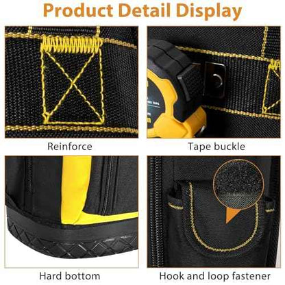 Tool Backpack, Tools Bag with Multi-Use Pockets, Waterproof Tool Bag with Padded Shoulder, Back, and Waist Straps