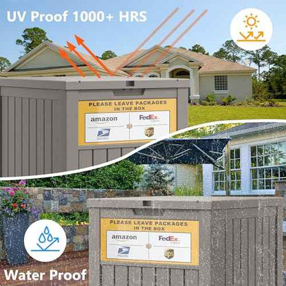 Package Delivery Box for Outside with Sign, 48 Gallon Storage with Lockable Secure, Large Double Wall Resin Outdoor Package Delivery Waterproof