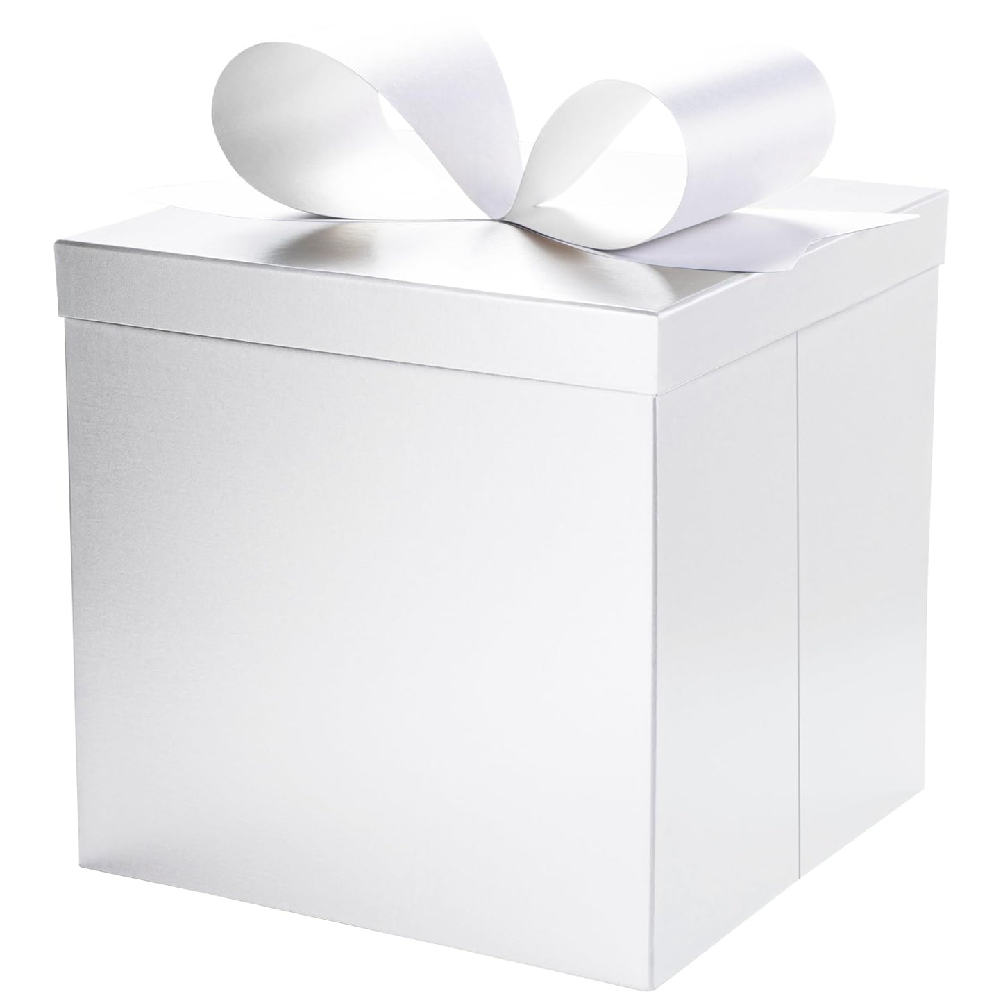 LaRibbons Large White Gift Boxes with Lid and Bow – 10x10x10 Inch Collapsible Square Box for Birthday, Wedding, Baby Shower, Christmas, Party Gifts, All Occasion