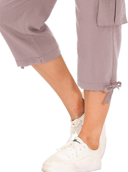 MoFiz Women's Hiking Cargo Shorts Quick Dry Lightweight Athletic Capri Pants for Camping Jogger with Pockets Pink