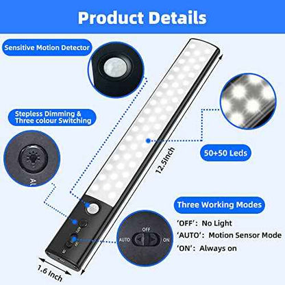 Motion Sensor Cabinet Light 4 Pack- 4200 mAh Battery Operated Rechargeable Closet Lights - Extra-Bright Under Cabinet Lights - Wireless Indoor LED Light Strip - Motion Activated Lighting