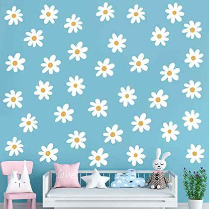 BBTO Daisy Wall Decal Flower Vinyl Wall Decals Daisy Stickers Floral Decals Peel and Stick for Nursery Art Bedroom Living Room(Simple Style,White)
