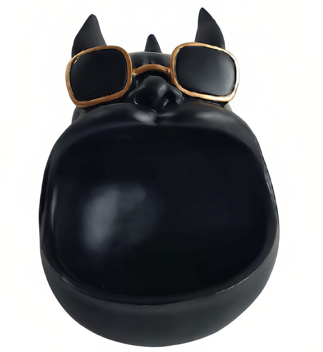 CUZOKOLA Large French Bulldog Tray Statue Cute Dog Candy Dish Modern Entryway Table Keys Candy Bowl for Office Desk Funny Animal Storage Sculpture Figurine with Big Mouth Gold Glasses for Home Decor