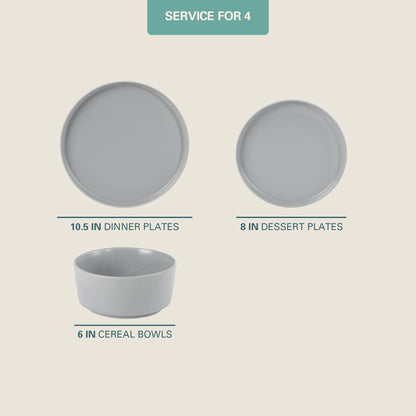 Gibson Home Queenslane 16 Piece Double Bowl Plates and Bowls Dinnerware Sets - Matte Blue