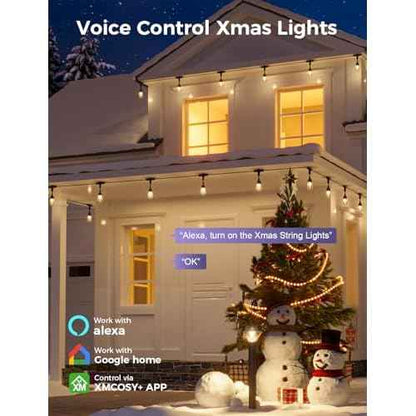XMCOSY+ Smart Patio Lights 49Ft LED Outdoor String Lights Waterproof IP65, App Control, Compatible with Alexa, Dimmable Edison Bulbs Outdoor Light for Yard Porch Bistro Outside