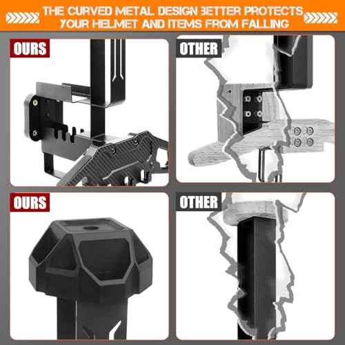 HLOGREE Motorcycle Helmet Holder Rack Wall Mount Metal Helmet Holder Mount with Hooks for Motorcycle Bike Baseball Rugby - Black