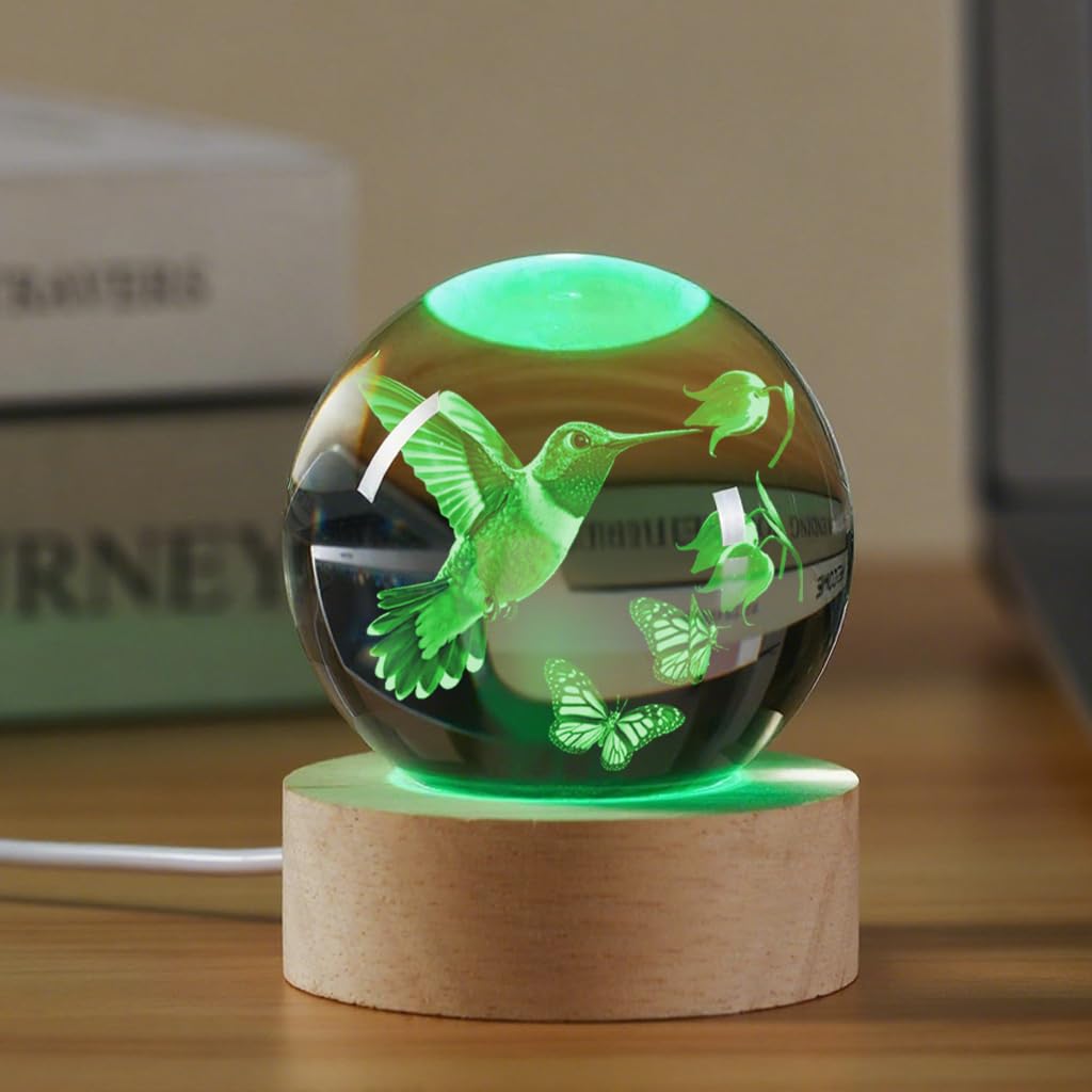 YouerCrystal 3D Hummingbird Crystal Ball Gifts for Women Men Laser Engraved Glass Sphere Animals Figurine Home Decor, Birthday, Christmas,Graduation Gift for Friends,Lovers Keepsake Paperweight