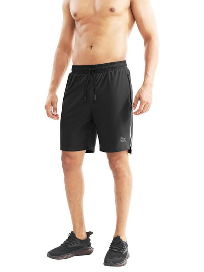 BROKIG Men's Lightweight Athletic Shorts 7 inch, Quick Dry Running Gym Workout Shorts for Men with Zip Pockets(Black,Medium)