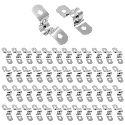 Hordion 50Pcs 3/8" Two Hole Strap U Bracket, M10 Rigid Pipe Strap Stainless Steel Conduit Clamp for Fixing Pipe