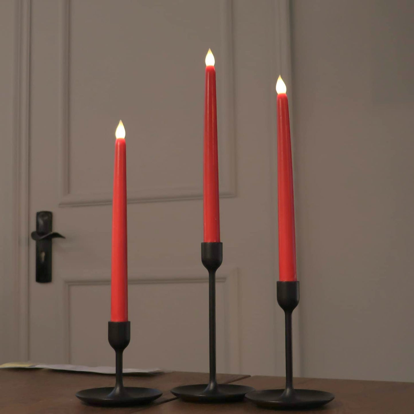 Rhytsing Red 10.8" Flameless Taper Candles with Timer, Battery Operated Candles with Remote, Smooth Wax Finish, Warm White LED, 8 Batteries Included - Set of 4