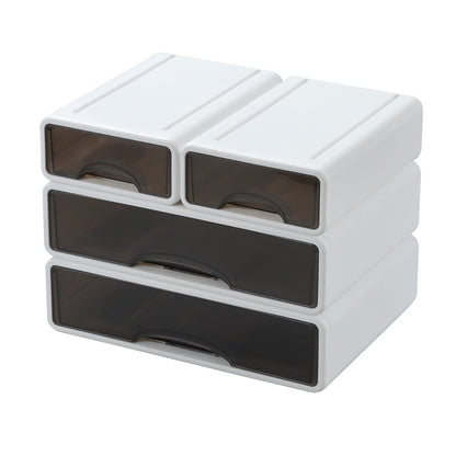 OSteed White Desktop Drawers for Paper, Stackable Office Storage Drawers for Desk, Craft Organizer and Storage Bins, 4 Mixed Storage Container with Plastic Drawers for Office Supplies Desk accessories