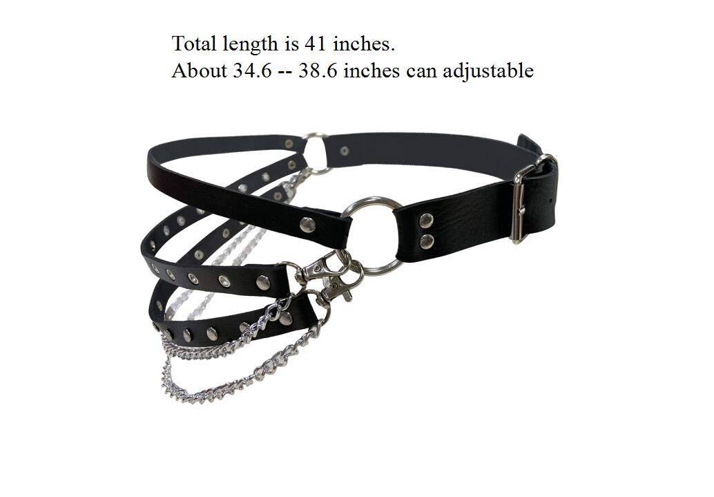 Eigso Punk Leather Belt for Women Men Plus Size Goth Chain Studded Leash for Woman Man Party Rave Accessory for Woman Man