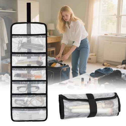 Small Roll Up Storage Bag, 6 Pockets Roll Up Tool Kit, Suitable for Mechanics, Kitchen Storage, Art Sketching, Travelling, Potter's Tools, Office Objects, etc., Transparent and Visible, Space-saving