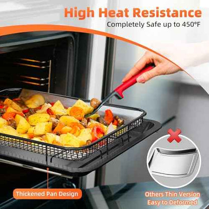 Air Fryer Basket, 2 Set Oven Air Fryer Basket and Tray with 60 PCS Parchment Papers, DEGOVIN Crisper Tray Non-stick Stainless Steel Air Fry Pans for Convection Oven(15.8" ¡¿ 11" & 13" ¡¿ 9.7"-Black)