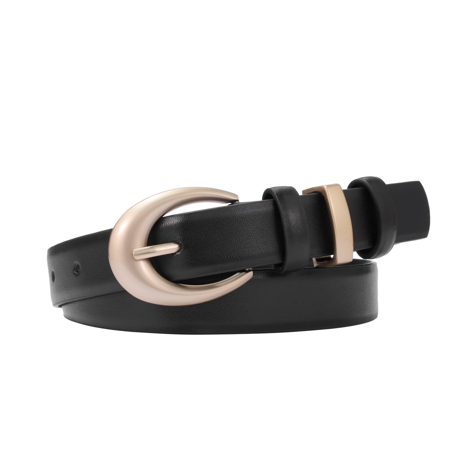 KONQUWA Women's Cow Leather Belt for Jeans Pants Fashion Ladies Skinny Dress Waist belt with Gold Buckle (Black/Matte Buckle,32″-38″)