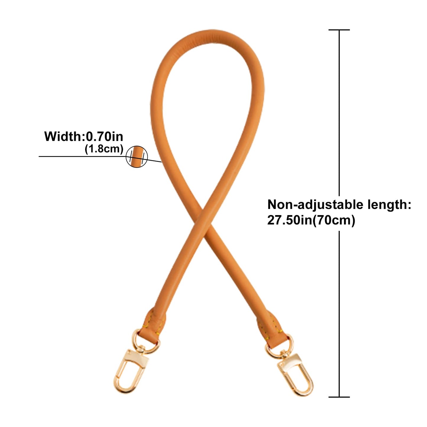 KIYOMIL Bag Genuine Vachetta Leather Shoulder Short Strap Replacement Fit for Graceful Damier or Speedy25 30 35 Bag Brown Rolled Straps Tan(Length:27.5in-DEEP BEESWAX)