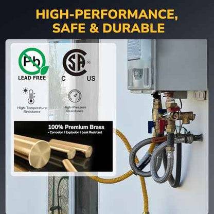 Tankless Water Heater Service Valve Kit, 3/4 Inch IPS Isolator Set with Pressure Relief Valve, Hot & Cold Shut-Off Valves, Lead-Free Premium Brass, Compatible with Rheem, Rinnai, Navien