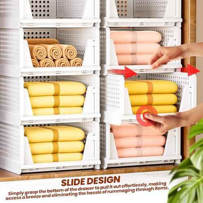 Mavivegue Stackable Storage Drawers,Closet Drawers for Closet Shelf Organizers and Wardrobe,5 Pack Open-Front Plastic Storage Bin for Cupboard,Bedroom, Kitchen, Bathroom, Office (White,5L) (4L)