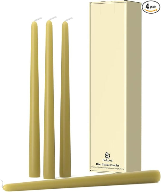 10-Inch Tall Dripless Taper Candles Set of 4 - Sage Green Tapered Candles, Perfect for Spring - Smokeless, Unscented, Long Burning - Hand Poured, Colored Tall Candlesticks - Verde salvia