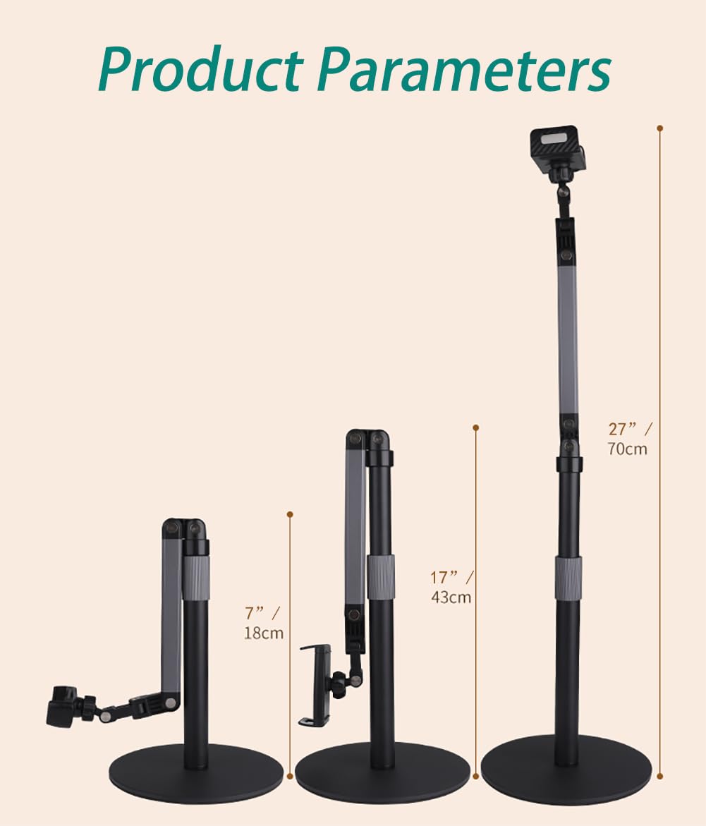 Hocoder Heavy Duty Overhead Phone Stand for Desk Video Recording for iPhone Holder, with Extension Arm, 360° Swivel, for Filming, Meeting, Cooking, Painting and Crafting