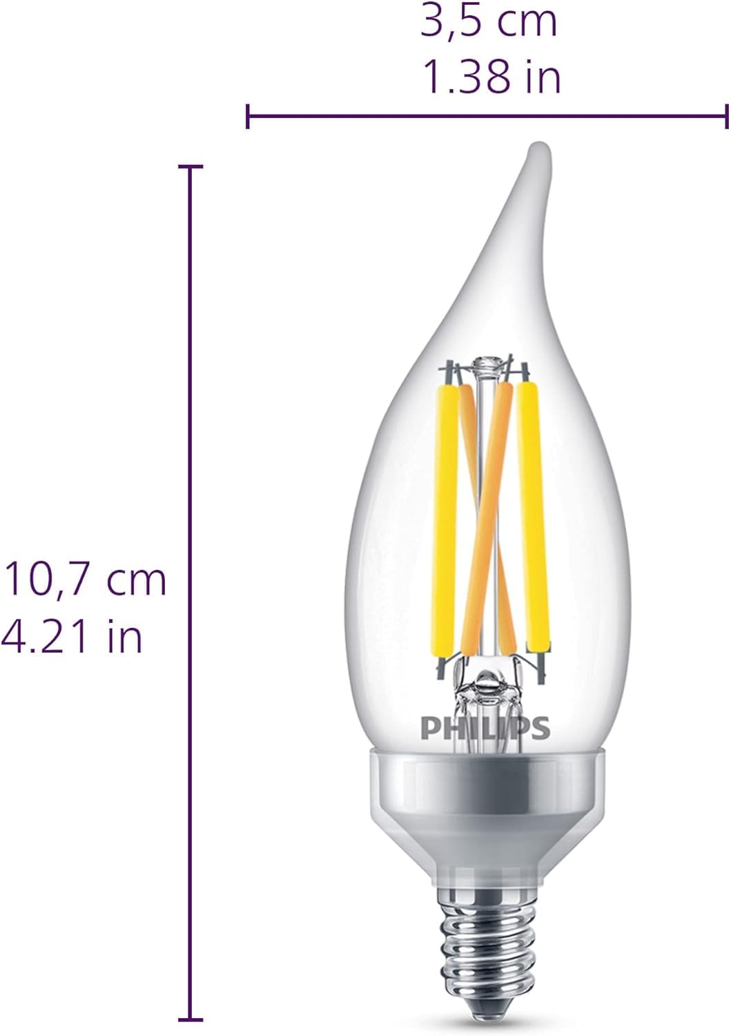 PHILIPS LED 60W BA11 E12 Chandelier Bulbs 3-Pack Ultra Definition Soft White (2700K) 500 Lumen (5W = 60W) Dimmable Flicker-Free LED Candelabra Bulbs