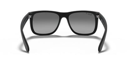 Ray-Ban RB4165 Justin Rectangular Sunglasses, Rubber Black/Polarized Light Grey Gradient Grey, 55 mm