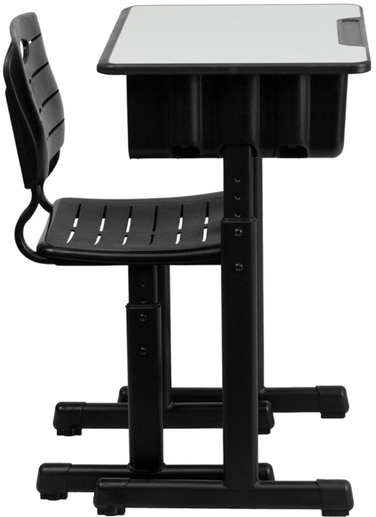 Flash Furniture Adjustable Student Desk and Chair Set for Classrooms or Remote Learning, Adjustable School Desk with Chair and Book Box, Gray/Black