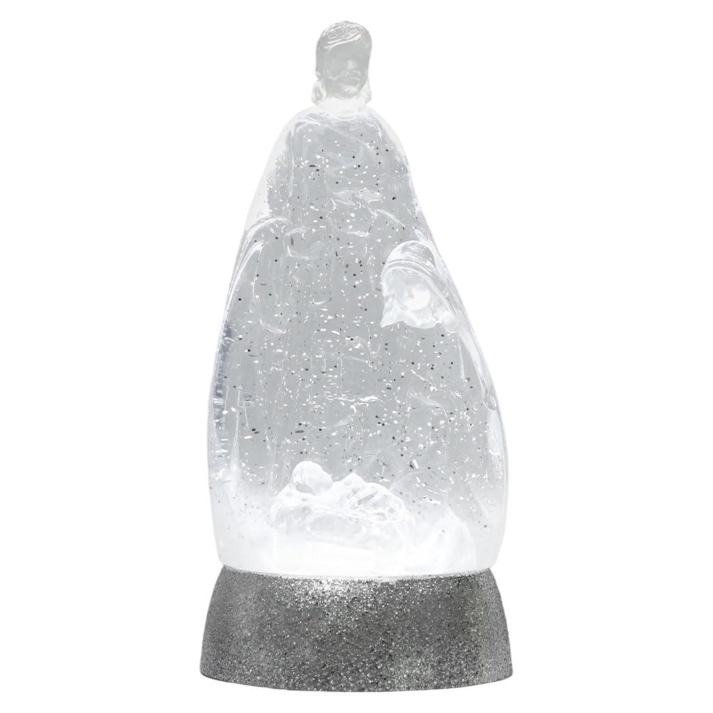 Nativity Snow Globe Holy Family Lighted Snowglobe Lantern with 6H Timer, Battery Operated Nativity Water Globe, White Nativity Scene Religious Decor Gift for Prayer Room, Church, Tabletop, Home Décor