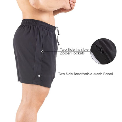 Gaglg Men's 5" Running Shorts 2 Pack Quick Dry Athletic Workout Gym Shorts with Zipper Pockets Black/White,Medium