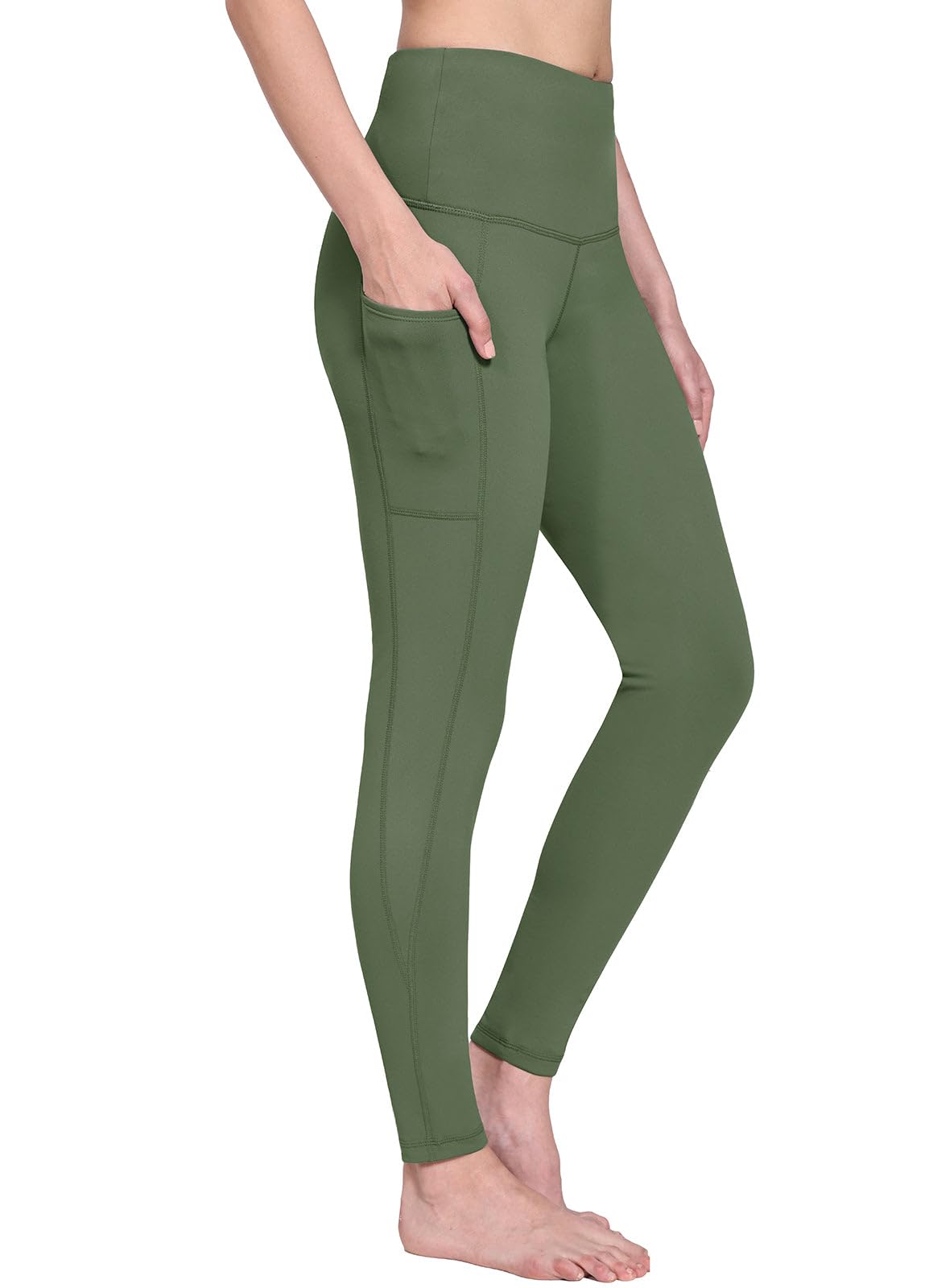 baleaf Women's Waterproof Leggings Fleece Lined Thermal Warm Winter Yoga Water Resistant Pants with Pockets Army Green S