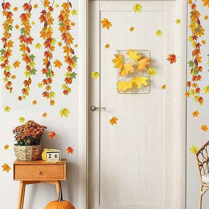3 Sheets Maple Leaves Vine Wall Sticker Fall Leaf Wall Decal Removable Peel and Stick Autumn Wall Art Decor for Sofa Background Baby Bedroom Nursery Room Decorations