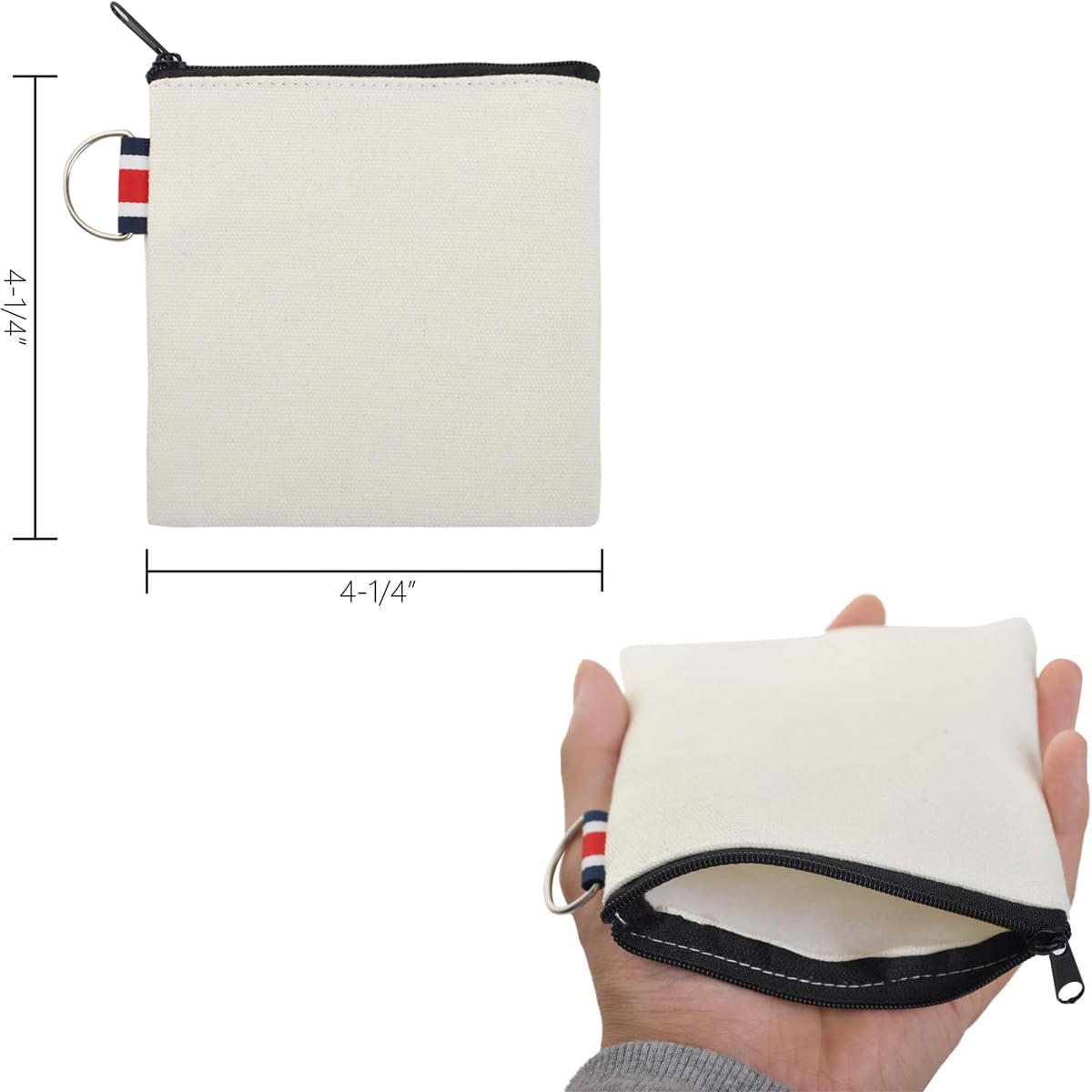 DraCra 3 Pack Small Canvas Zipper Pouch with Hanging Ring Square Pocket Carrying Purse Travel Storage Organizer Case Mini Toiletry Bag for Makeup Lipstick Cosmatic Change Coins Earphone Charger Cable