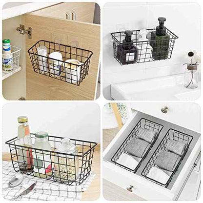 6 Pack Wire Storage Baskets Household Metal Wall-Mounted Containers Organizer Bins for Kitchen Bathroom Freezer Pantry Closet Laundry Room Cabinets Garage Shelf, Medium