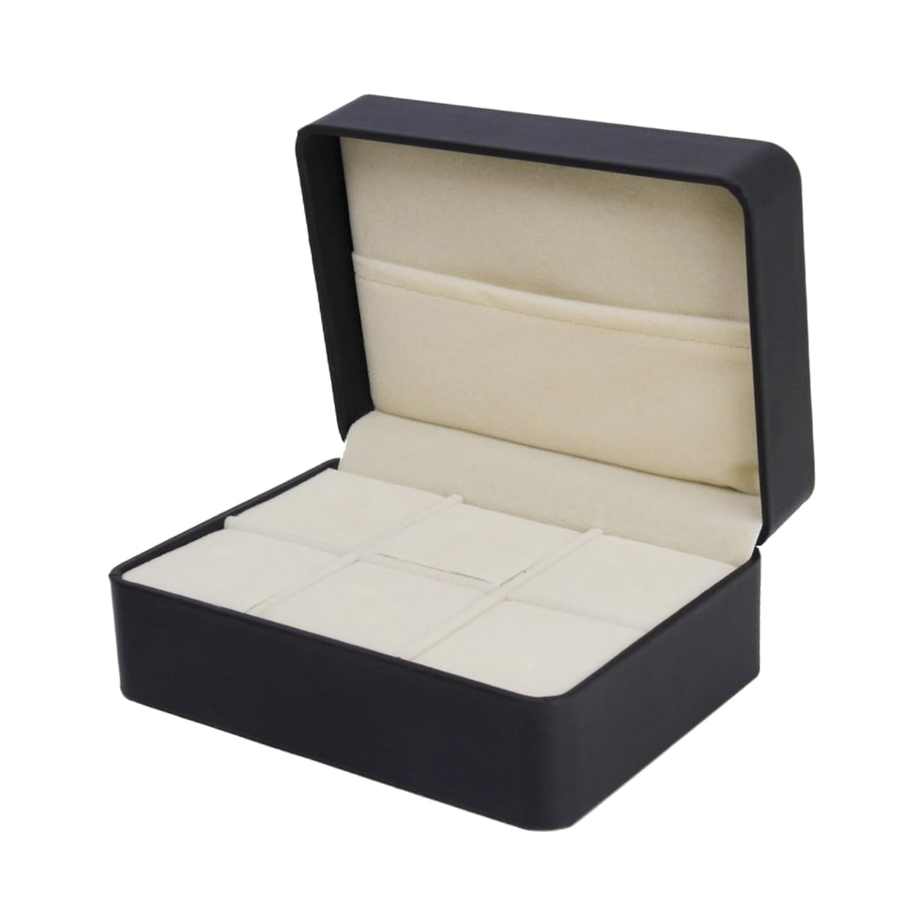 SHERCHPRY 6-Compartment Cufflink and Tie Clip Storage Box Black Compact Pu Organizer Case for Men Jewelry Display and Travel