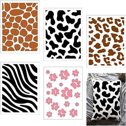 5 Pieces Animal Print Skin Stencil 8 x 6 Inches Leopard Makeup Zebra Painting Stencil Reusable Cheetah Template Plastic Cow Giraffe for Painting on Wall Face Body