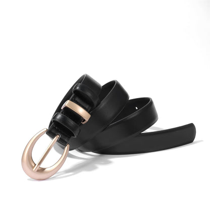 KONQUWA Women's Cow Leather Belt for Jeans Pants Fashion Ladies Skinny Dress Waist belt with Gold Buckle (Black/Matte Buckle,32″-38″)