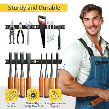 8' Heavy Duty Magnetic Tool Strip, 4 Pack Rubber Protected, Storage Organizer for Garage Shop Wall Workbench Screwdriver Wrench Pliers