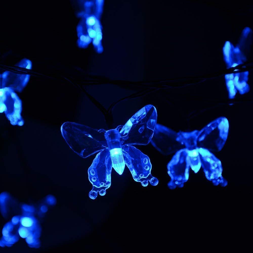 WONFAST Solar String Lights, Waterproof 16ft 20LED Butterfly Christmas Fairy Lights Decorative Lighting for Home Party Wedding Patio Garden Porch Balcony (Blue)